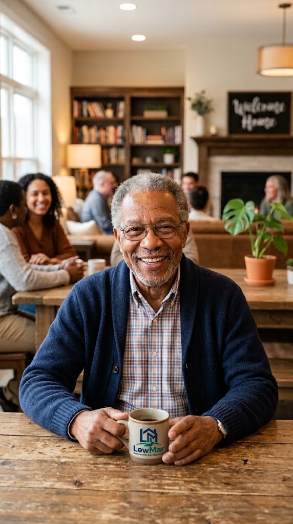 Smiling senior enjoying a welcoming shared community space